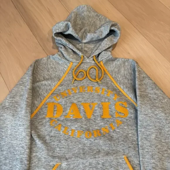 Vintage UC Davis Hoodie S Gray 70s Fleece Pullover California Davis University - Picture 3 of 9